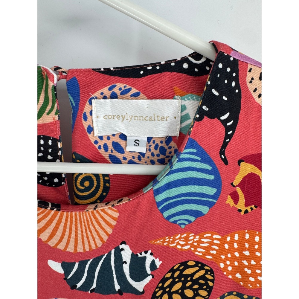 Corey Lynn Calter Seashell Anthropology Print Shift Dress Red Short Sleeve Mini - Picture 3 of 6